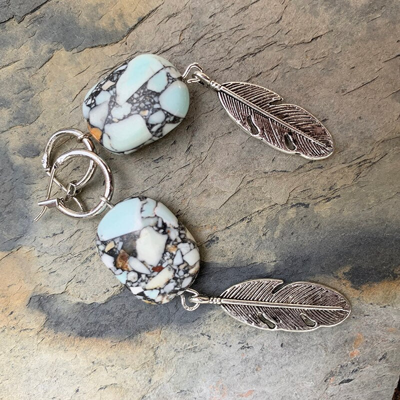 FEATHER DROP WHITE TURQUOISE EARRINGS