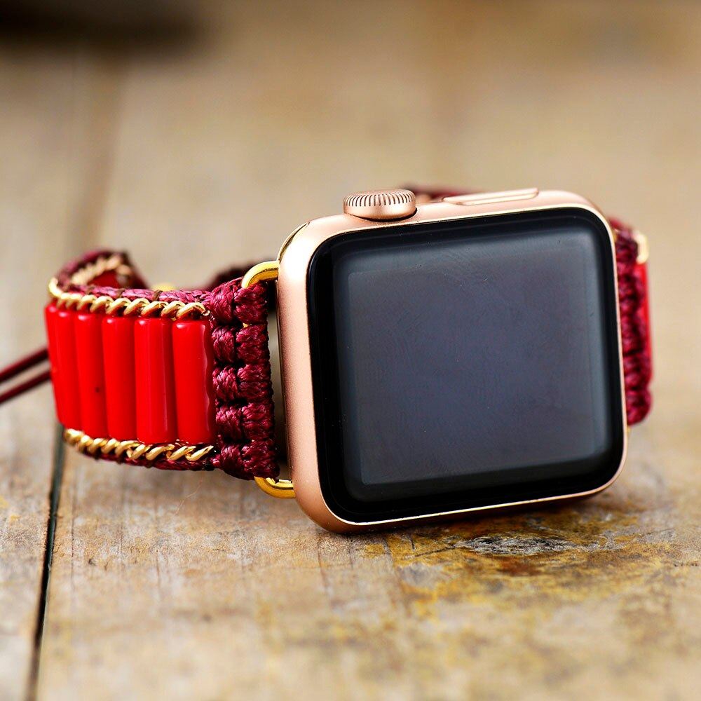 STYLISH RED AND COFFE SILVER APPLE WATCH STRAP
