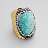 Load image into Gallery viewer, CORAL EYE AMAZONITE COCKTAIL RING