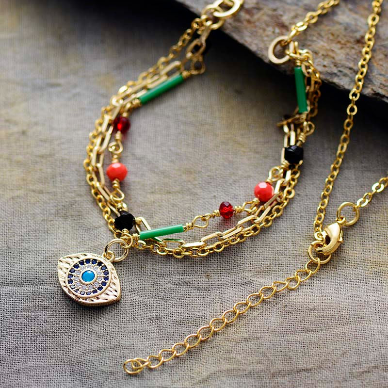 GOOD AURA EVIL EYE BOHO GOLDEN NECKLACE