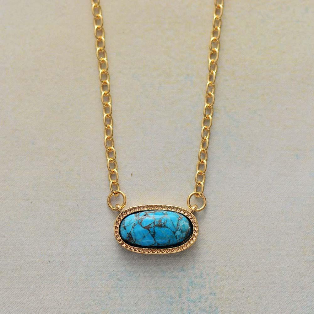 EXQUISITE OVAL TURQUOISE PENDANT NECKLACE