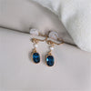 Load image into Gallery viewer, ROYAL BLUE ZIRCON &amp; PEARL CLIP ON EARRINGS